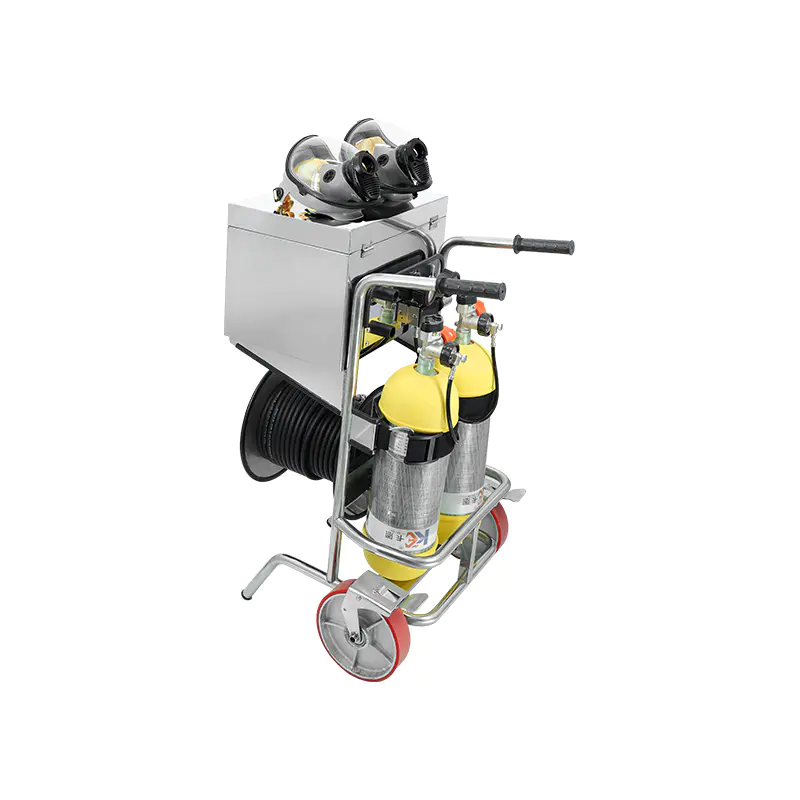 Autorespiratore mobile per fornitura di gas montato su carrello in acciaio inossidabile con freno a pedale a due cilindri